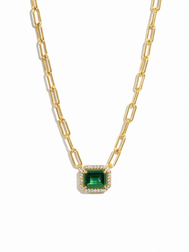 Paperclip Emerald Pendant Necklace for wholesale by Sami Jewels