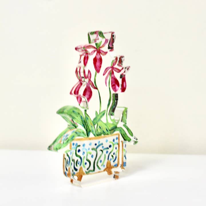 Jeanne Player Fine Art - Wholesale Decorative Tabletop Object - Lady Slippers Acrylic Art Block5