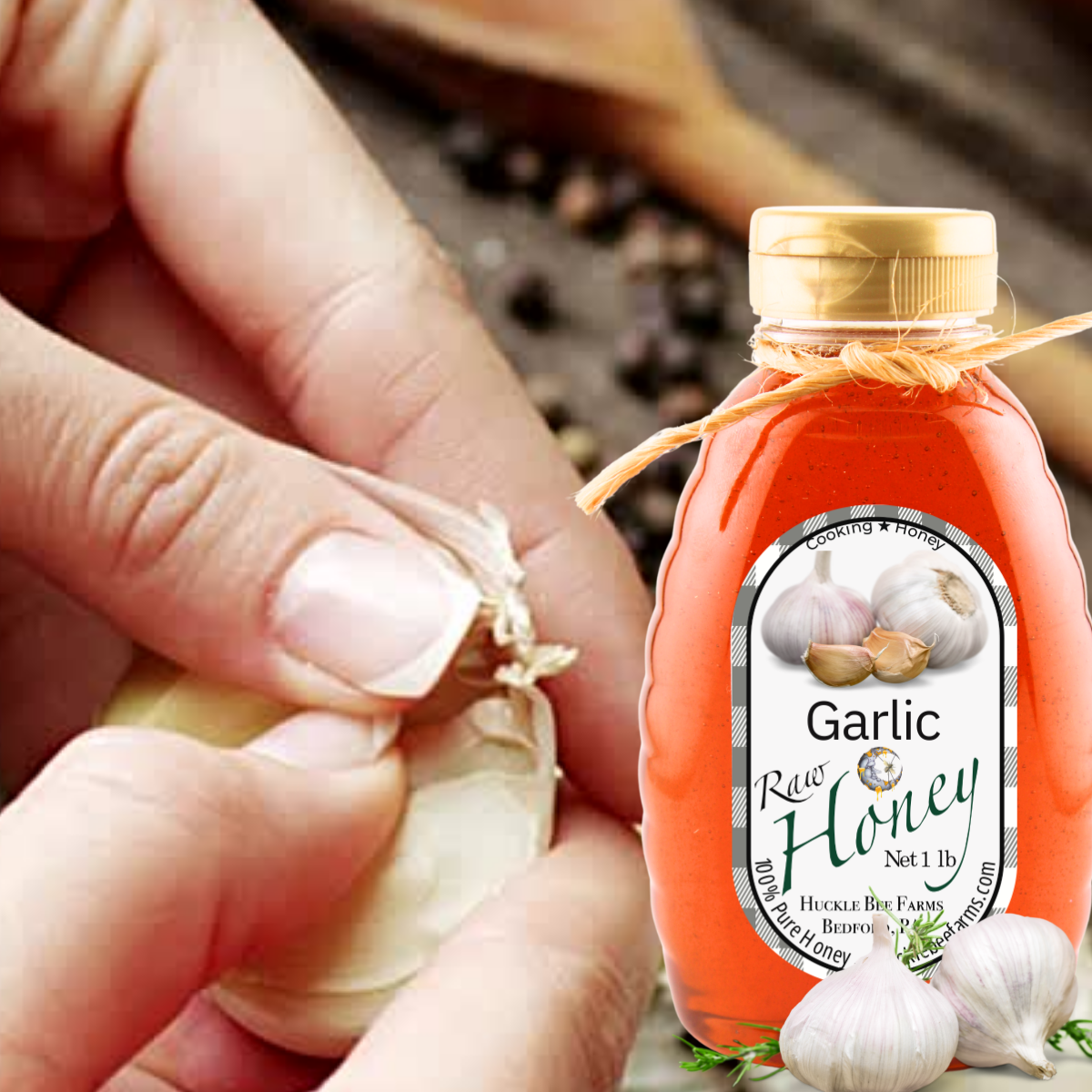 Huckle Bee Farms LLC - Wholesale Honey - Garlic Infused Raw Honey1