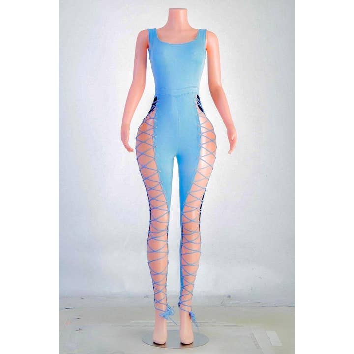 J4263 Denim Jumpsuit med snörning för wholesale av Uptown Apparel