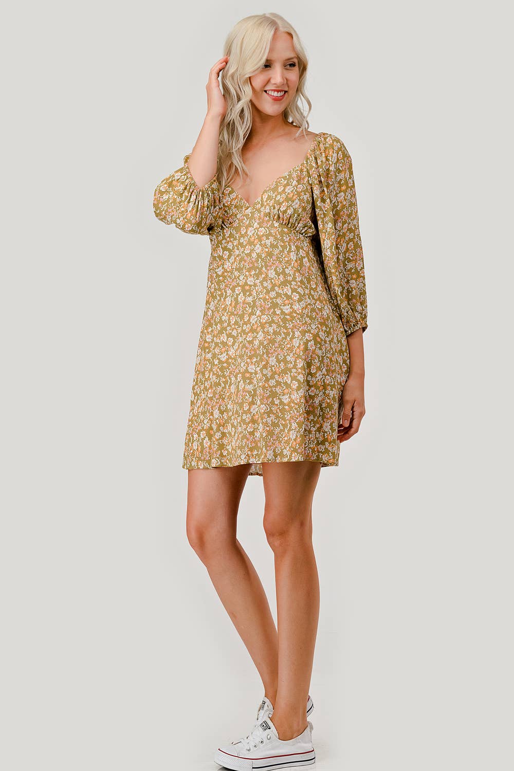 Olive Combo Floral Casual Mini Dress, WD62070 for wholesale on Faire4