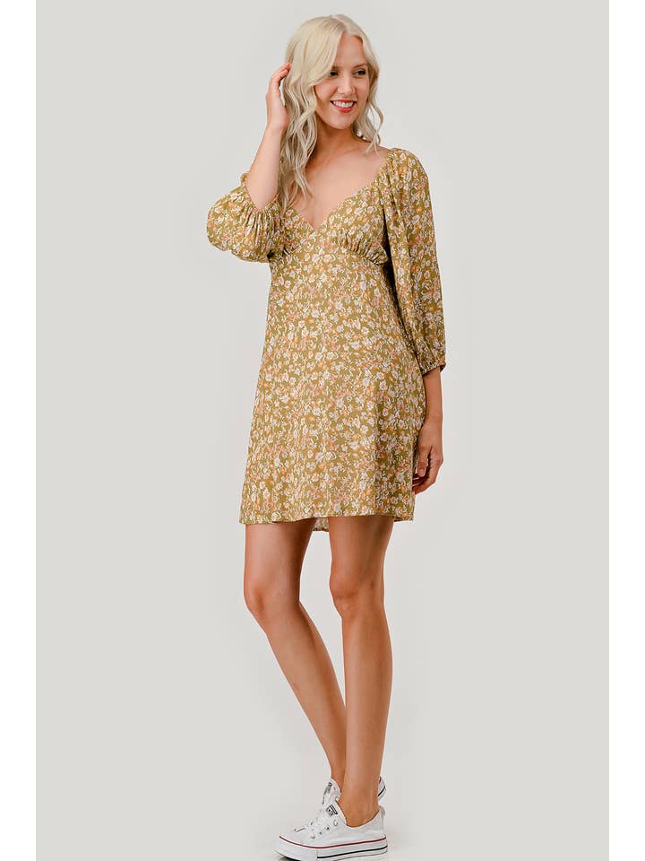 Olive Combo Floral Casual Mini Dress, WD62070 for wholesale on Faire4