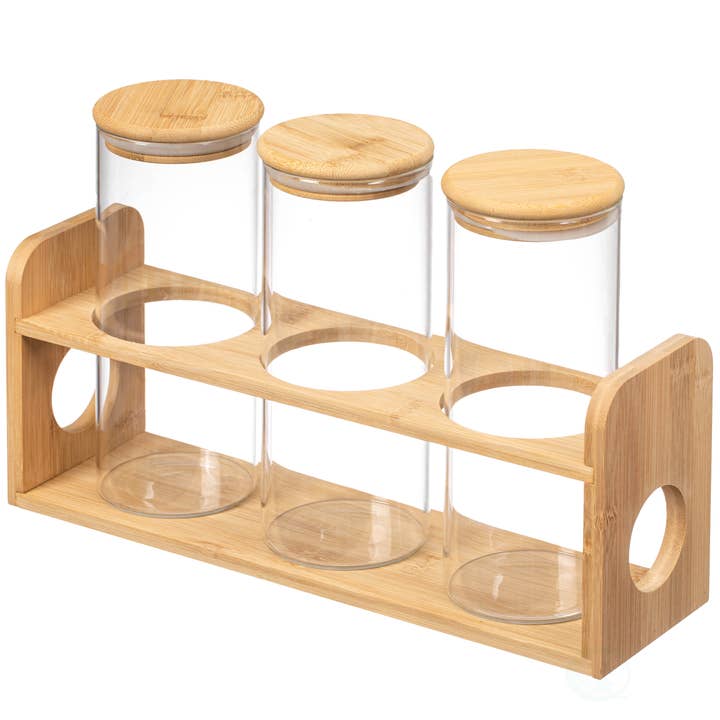 Quickway Imports - Wholesale Kitchen Storage/Organizer - Basicwise 3 Pcs 30oz Glass Jars with Bamboo Shelf7