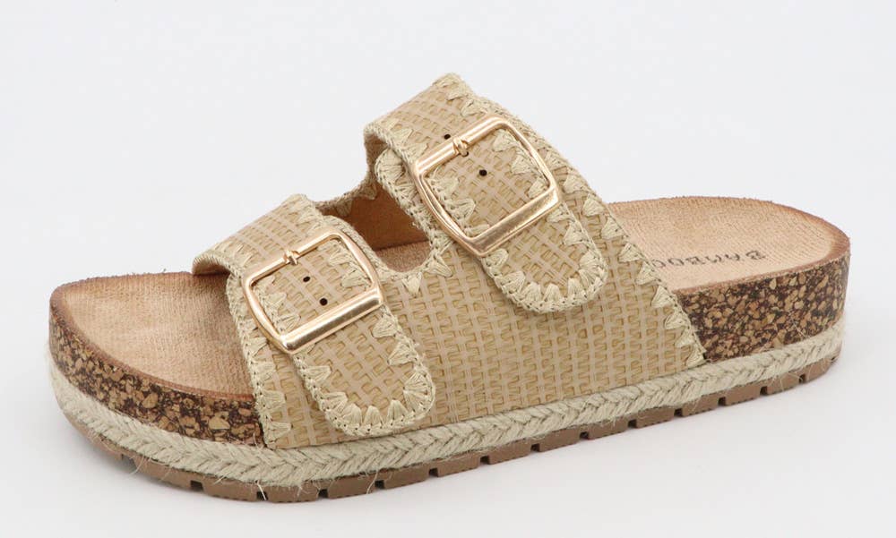 Andrea Bijoux - Wholesale Sandals - Women's - PLATFORM CORK RAFFIA TWO BUCKLE STRAP2