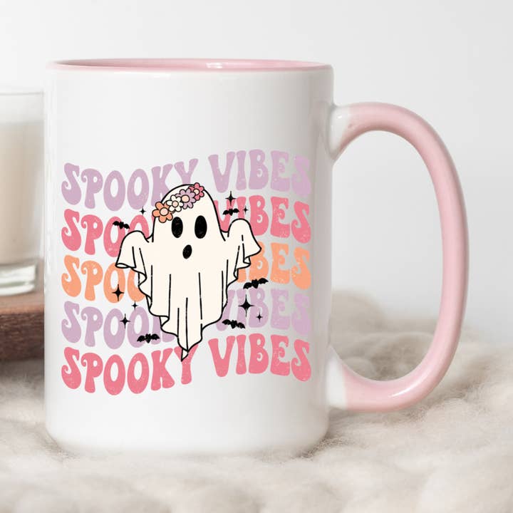 Ghost Spooky Vibes Ceramic Coffee Mug for wholesale by RoziesDesigns
