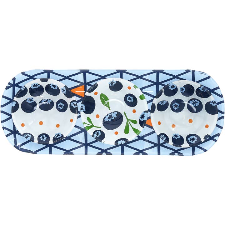 Blueberries - 11" Glass Serving Tray with 3 Bowls for wholesale by Pavilion