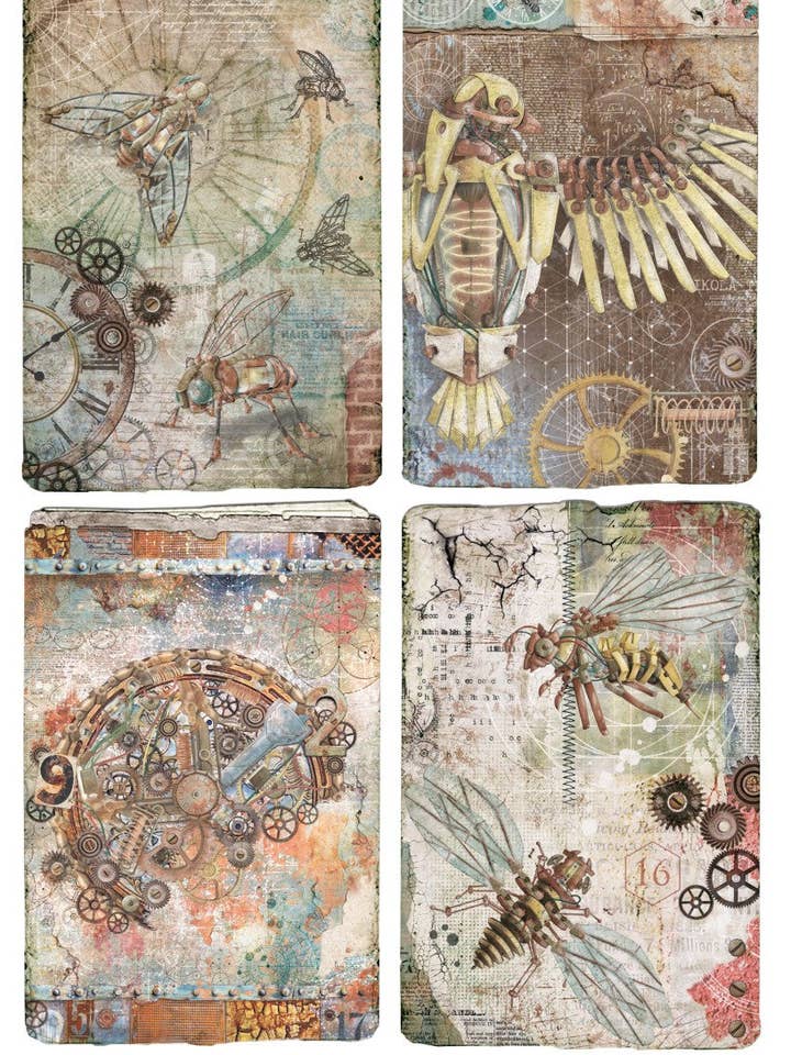 Cartões Ciao Bella Rice Paper A4 Piuma Engine Of The Future - 5 folhas por atacado de Ecstasy Crafts Distributing