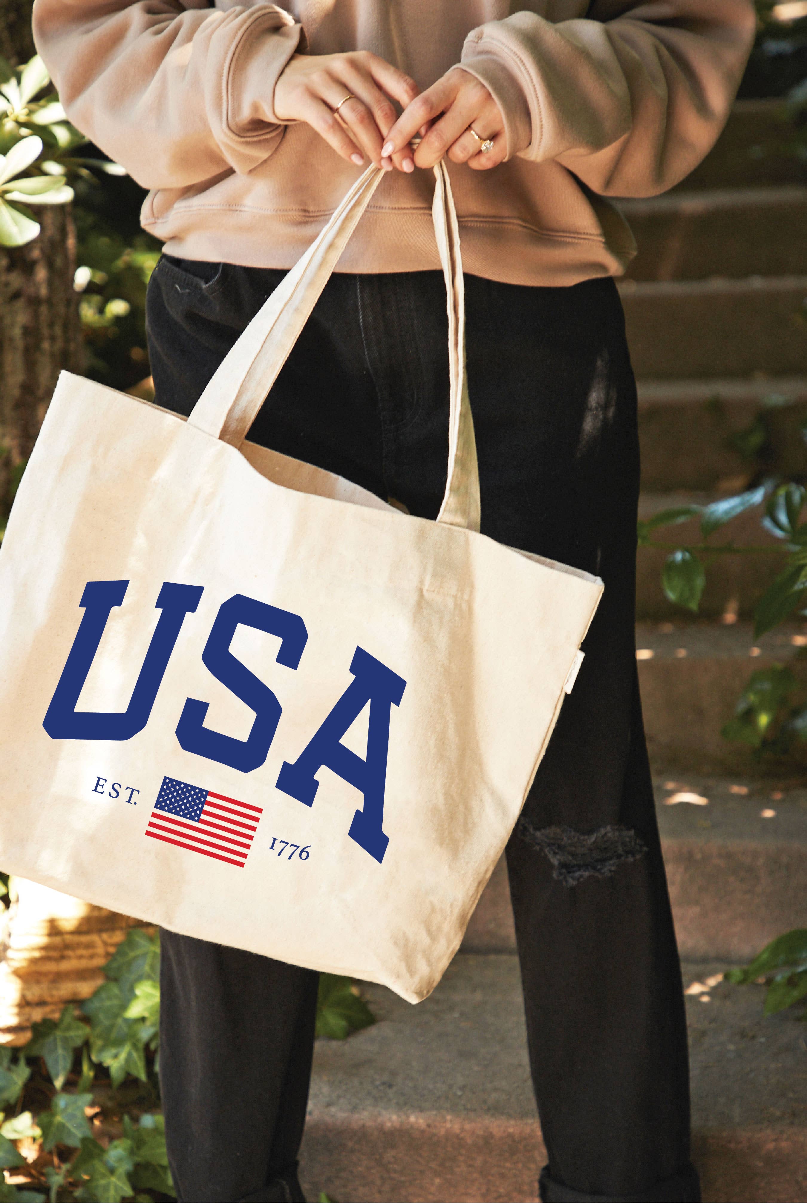 NATURAL Bolso de lona USA EST.1776 de venta al por mayor en Faire1