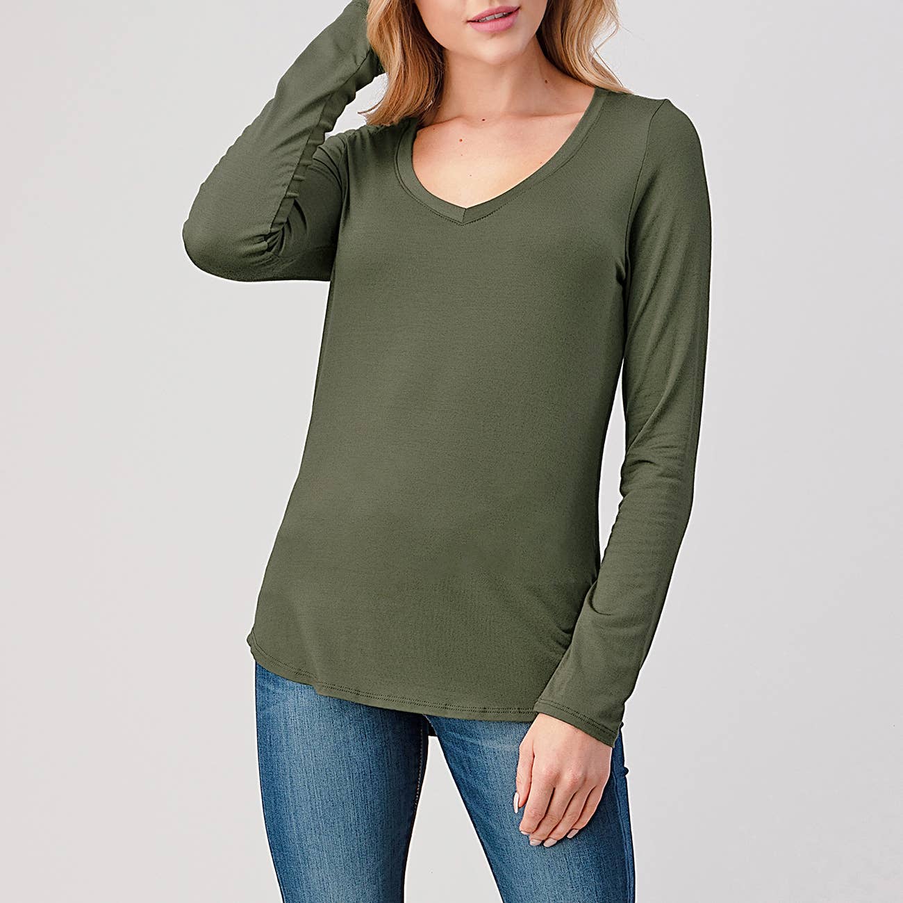 Heimious - Wholesale T-Shirt - Women's - Modal Long Sleeve V-neck Relaxed Fit T-shirt, T24923