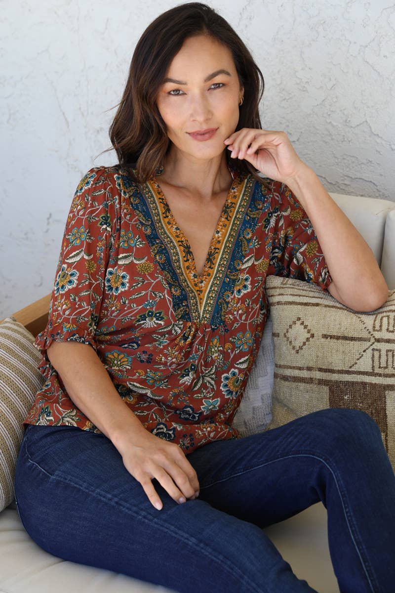 Nostalgia - Wholesale Blouse - Women's - E2V48-FQ75 SPLIT NECK HALF SLV BLOUSE7