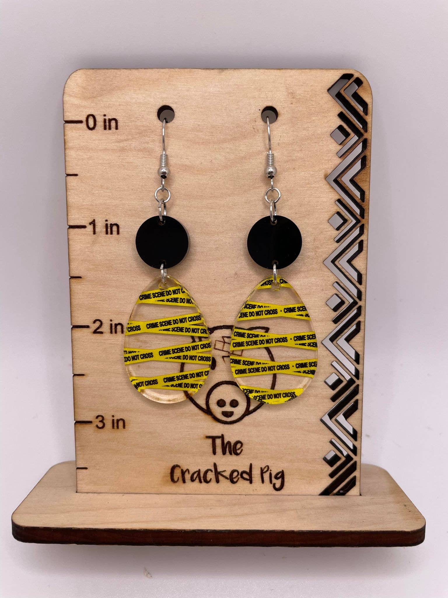 The Cracked Pig - Wholesale Dangle Earrings - Crime Scene Tape Earrings | Stainless Steel Hardware1