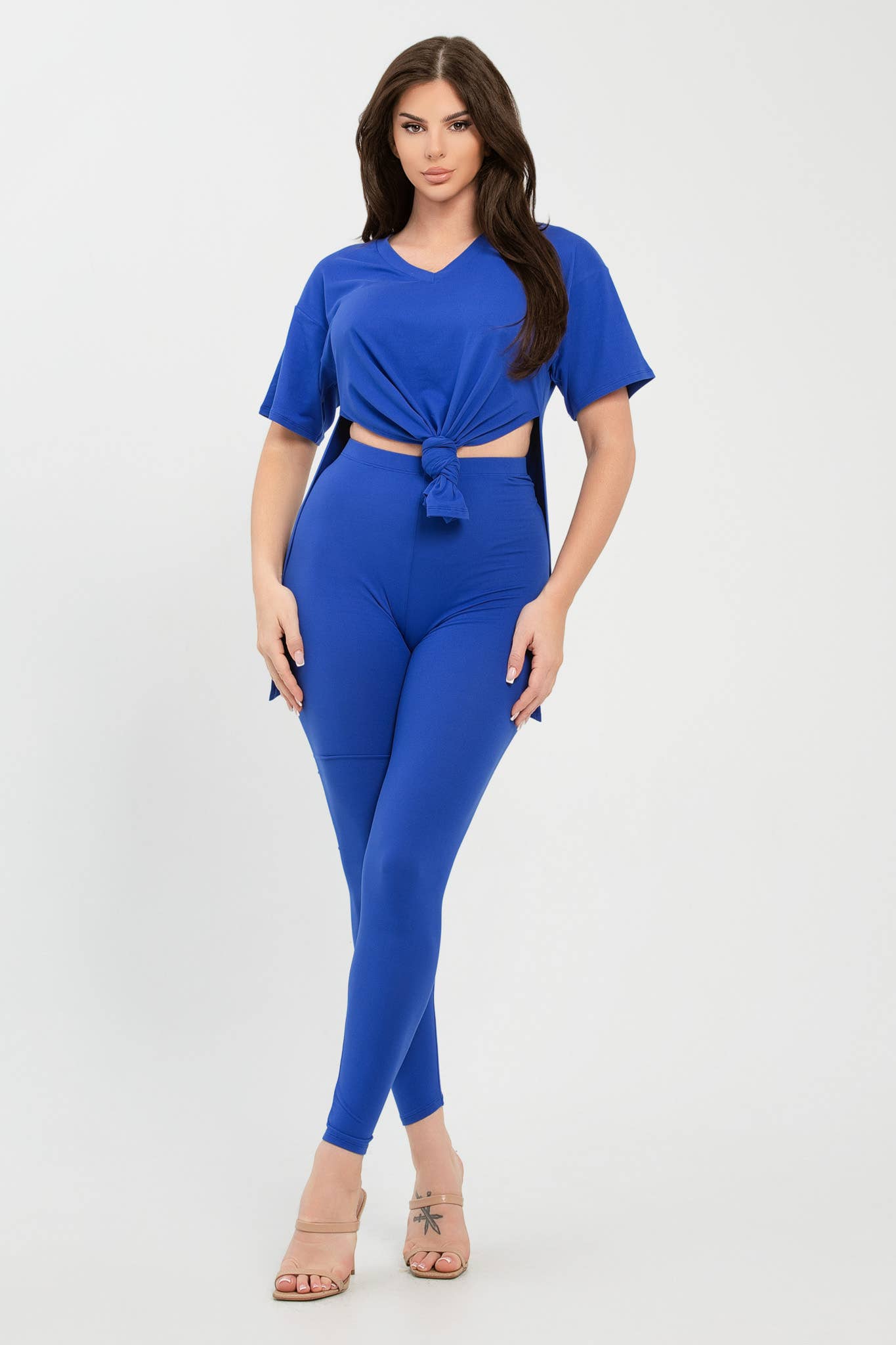 Julia by LoveJ - Wholesale Top & Pant Set (NOT Loungewear) - Women's - V Neck Side Slits Basic Top And Leggings Set28