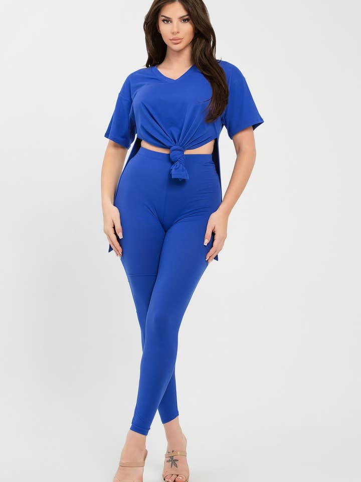 Julia by LoveJ - Wholesale Top & Pant Set (NOT Loungewear) - Women's - V Neck Side Slits Basic Top And Leggings Set28