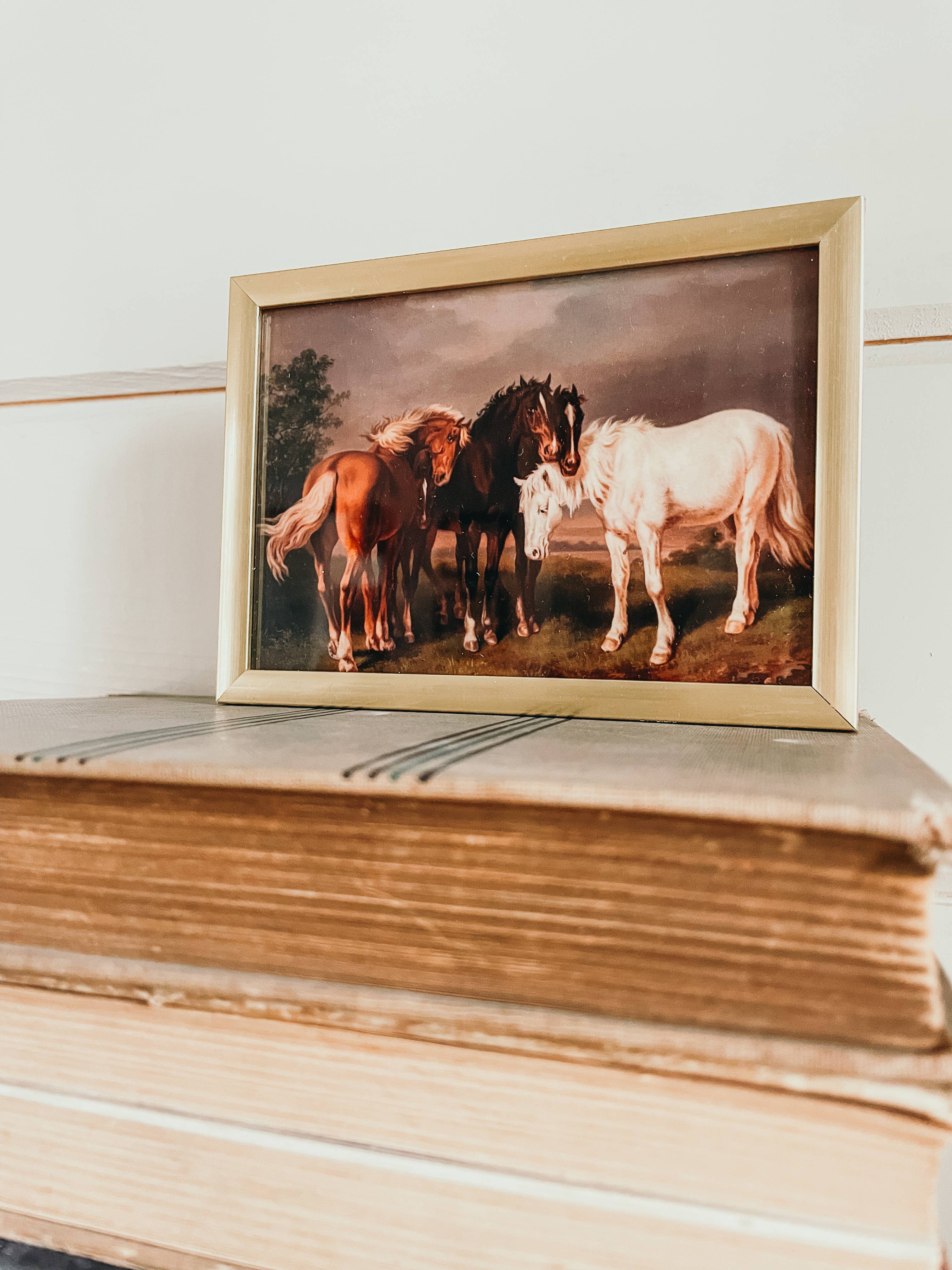 Sweet Home Nashville - Wholesale Art Print - Vintage Fine Art in Little Gold Frame- Consoling Horses1