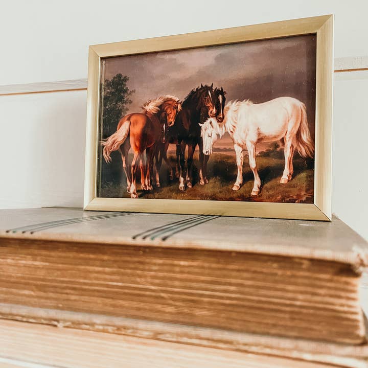 Sweet Home Nashville - Wholesale Art Print - Vintage Fine Art in Little Gold Frame- Consoling Horses1