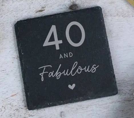 eBuyGB Craft Blanks – wholesale Coasters – Square Natural Slate Drinks Coaster Engraved 40 and Fabulous2