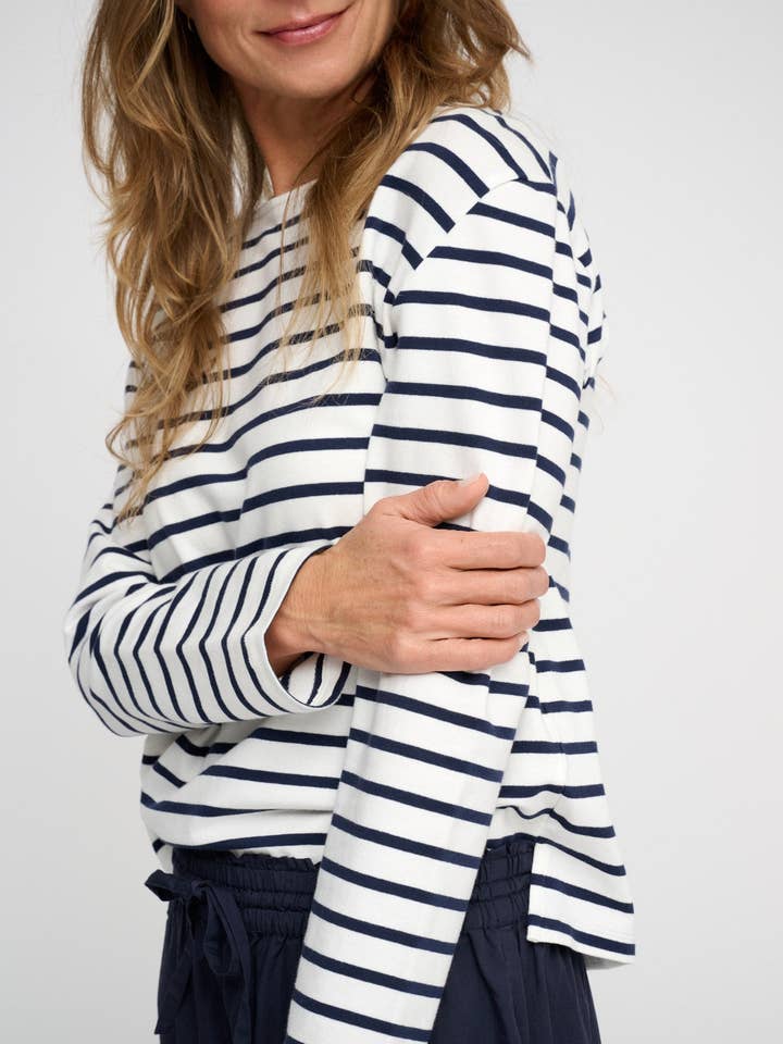 blessed sweatshirt stripe - ecru/navy for wholesale on Faire0