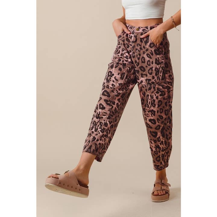 IVE - Wholesale Pants - Women's - VINTAGE WASHED LEOPARD MID PANTS