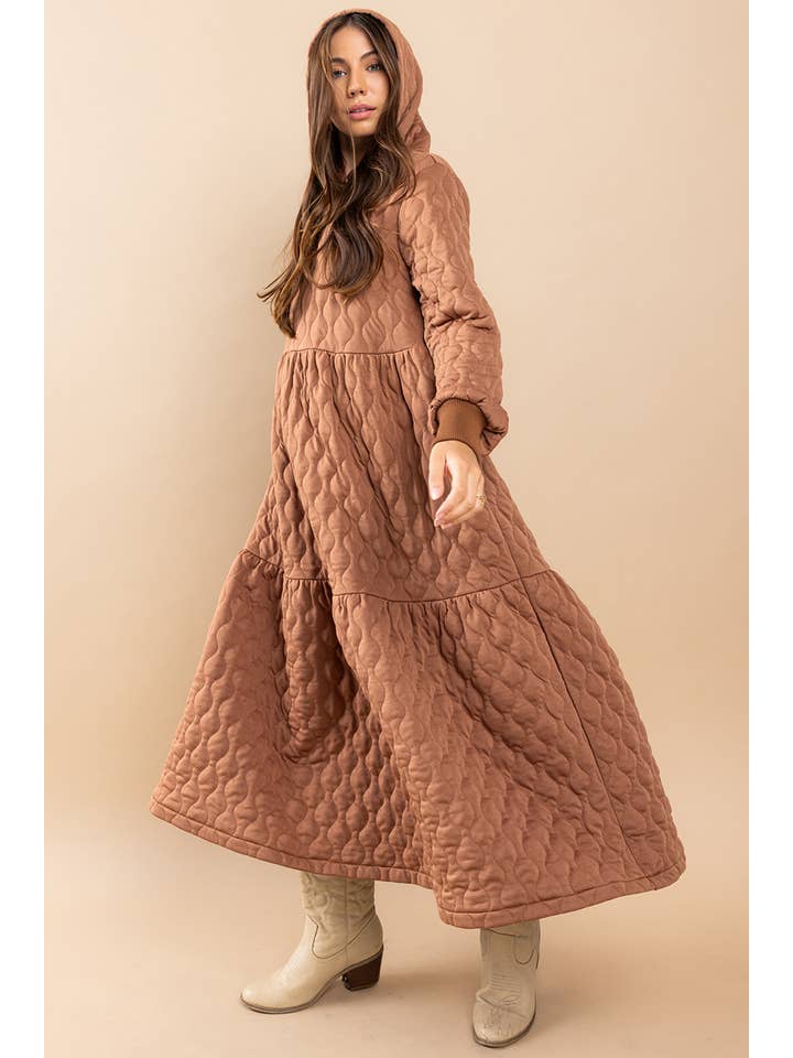 Ces Femme USA - Wholesale Dress - Women's - DC51612SA / Quilted Maxi Dress with Hoodie