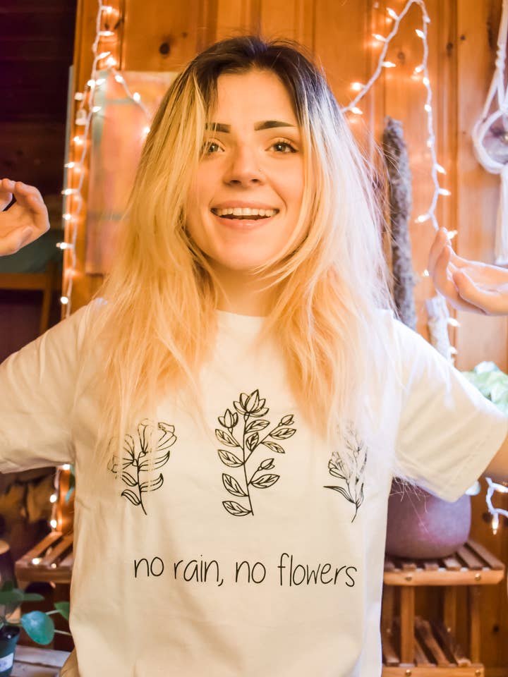 The Funnel Cake Tree - Wholesale Screen Printed T-Shirt - Women's - No Rain No Flowers Graphic Tee4