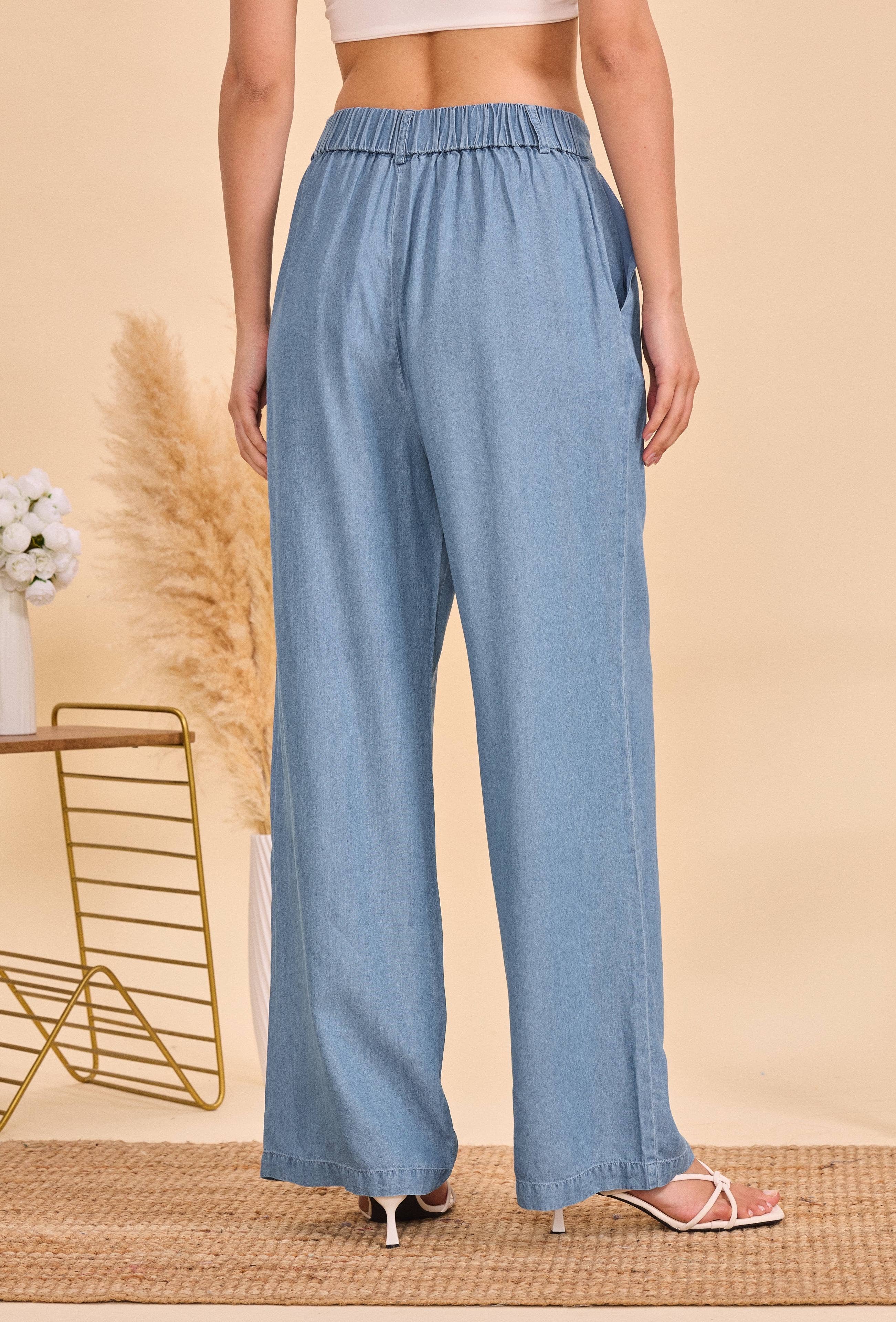 Light blue Straight fluid Tencel trousers - Orice for wholesale on Faire5