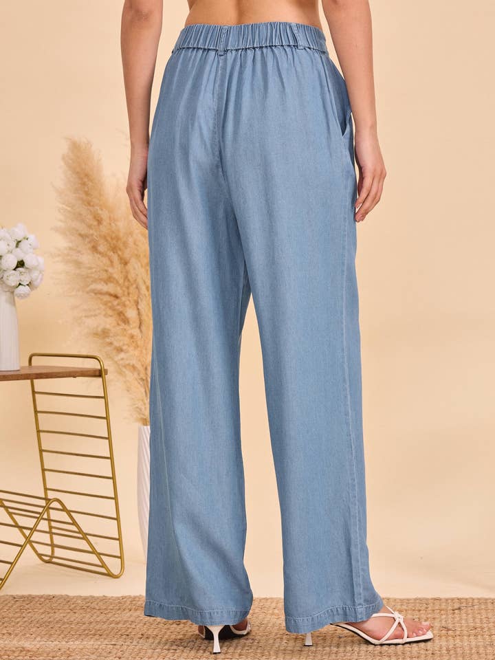 Light blue Straight fluid Tencel trousers - Orice for wholesale on Faire5