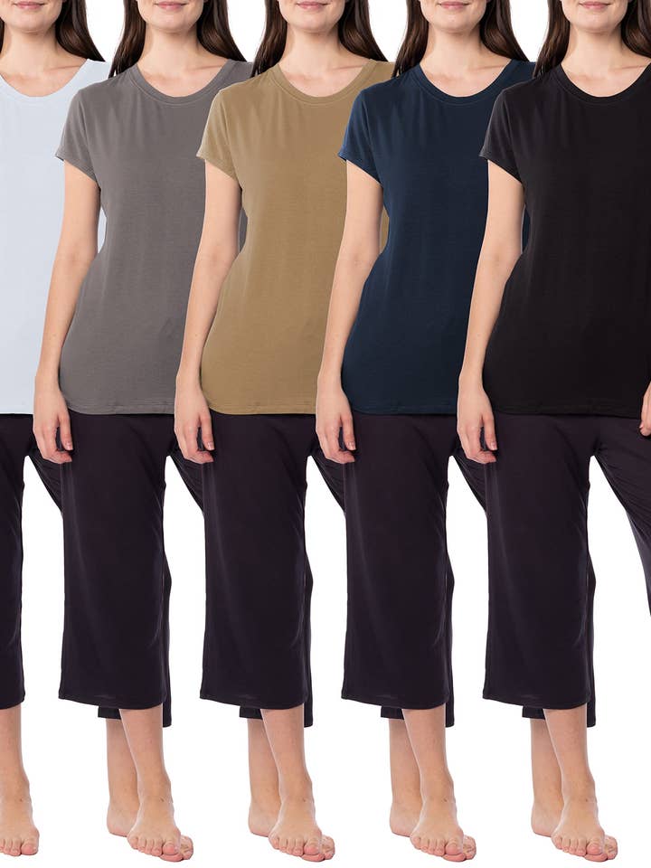 Paquete de 5 camisetas de manga corta de algodón rayón con cuello redondo para mujer para venta al por mayor de I-Wear Brands