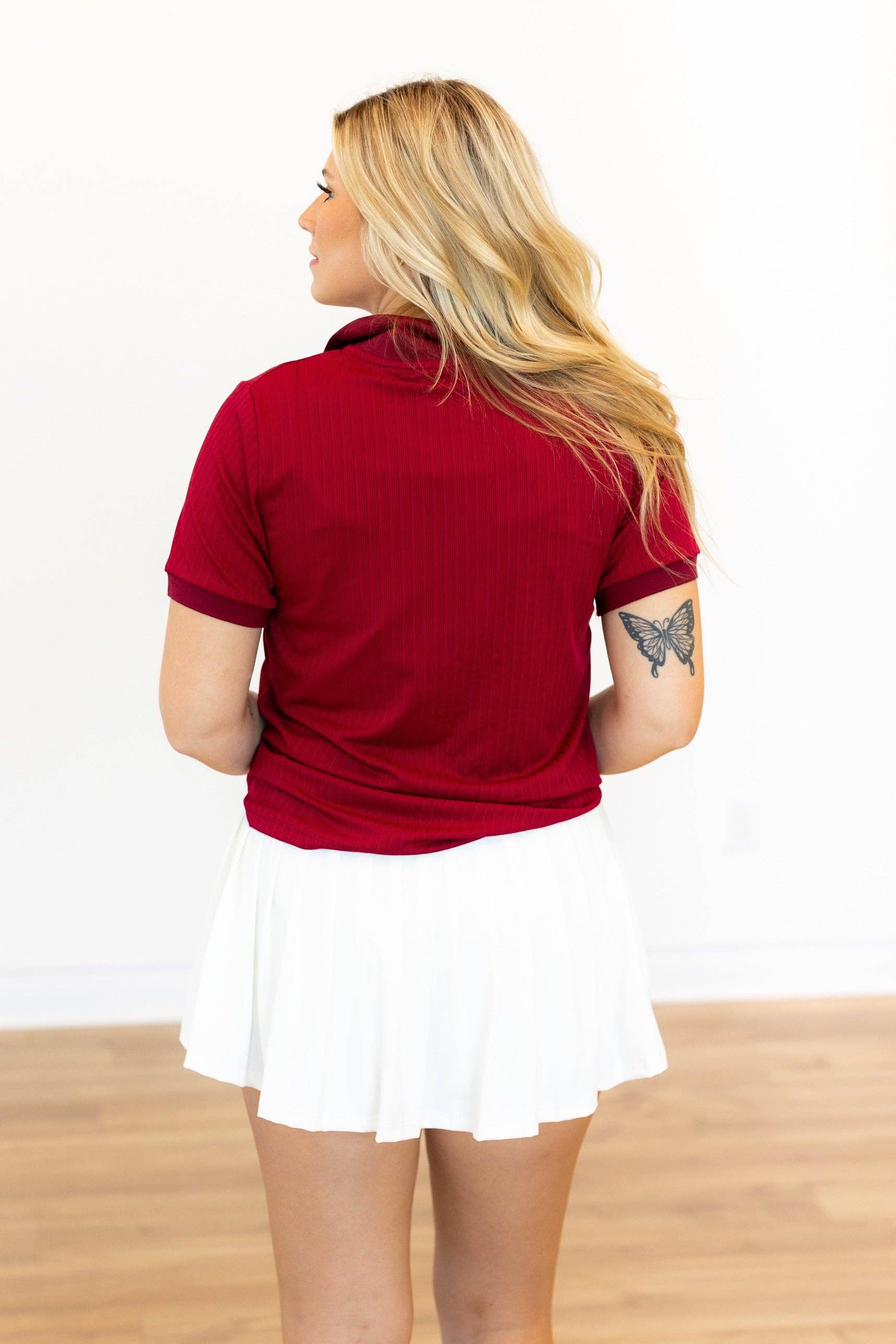 Red Rib Knit Polo Top, Maroon for wholesale on Faire4