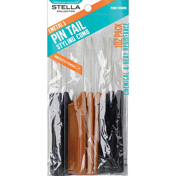 Majestic Wholesale - Wholesale Hair Brush/Comb - STELLA PIN TAIL COMB 12PACK/CT ASSORT COLORS2