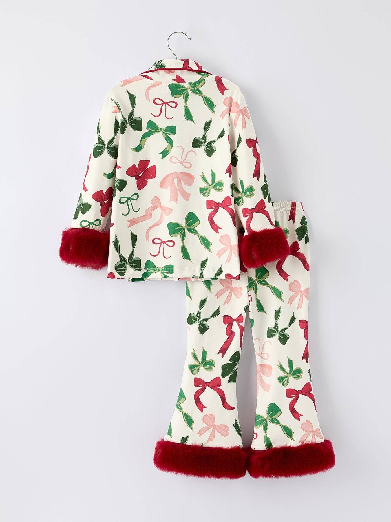 Rylee Faith Designs - Vente Haut et bas de pyjama – enfant - Ensemble de pyjama de Noël à imprimé nœud de fête – Vêtements de nuit confortables pour filles avec bordure rouge16