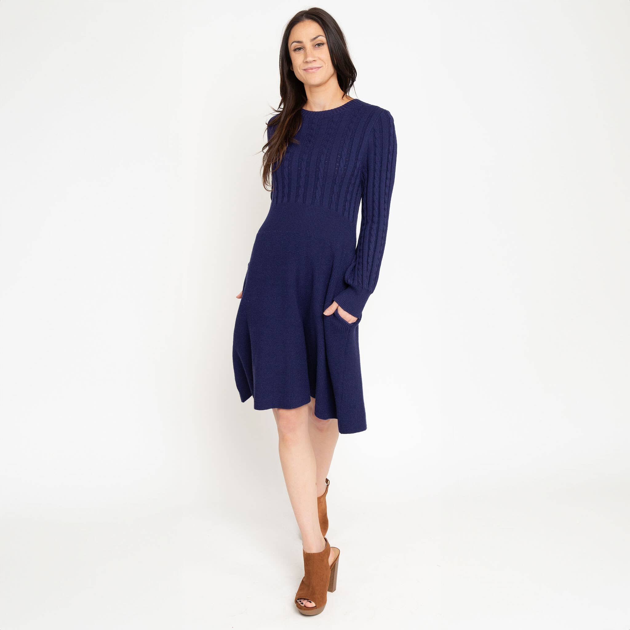 Elsie & Zoey - Wholesale Dress - Women's - Sheena Crew Neck Cable Knit Long Sleeve Sweater Dress11