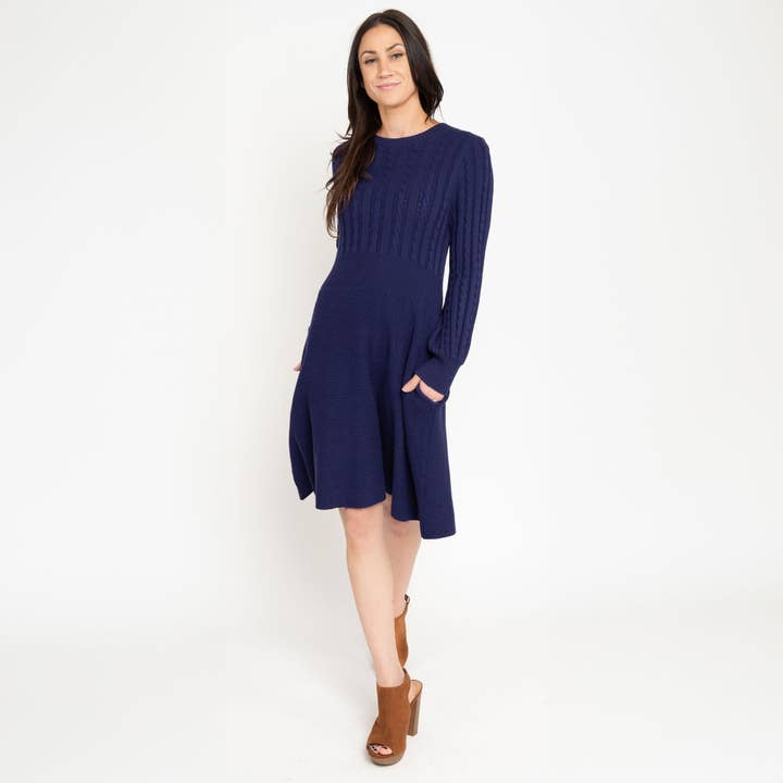 Elsie & Zoey - Wholesale Dress - Women's - Sheena Crew Neck Cable Knit Long Sleeve Sweater Dress11