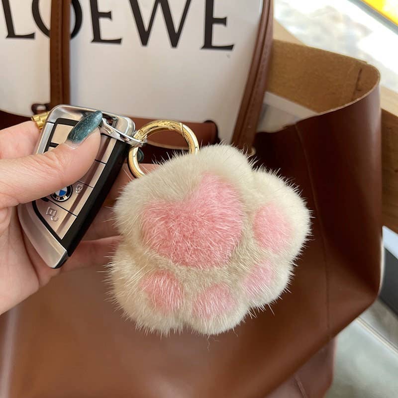 FurDecoration - Venta al por mayor Llavero - Mujer - Llavero de Peluche con Forma de Patita de Gato Pequeña de Piel de Visón para Bolso y Llaves de Coche8