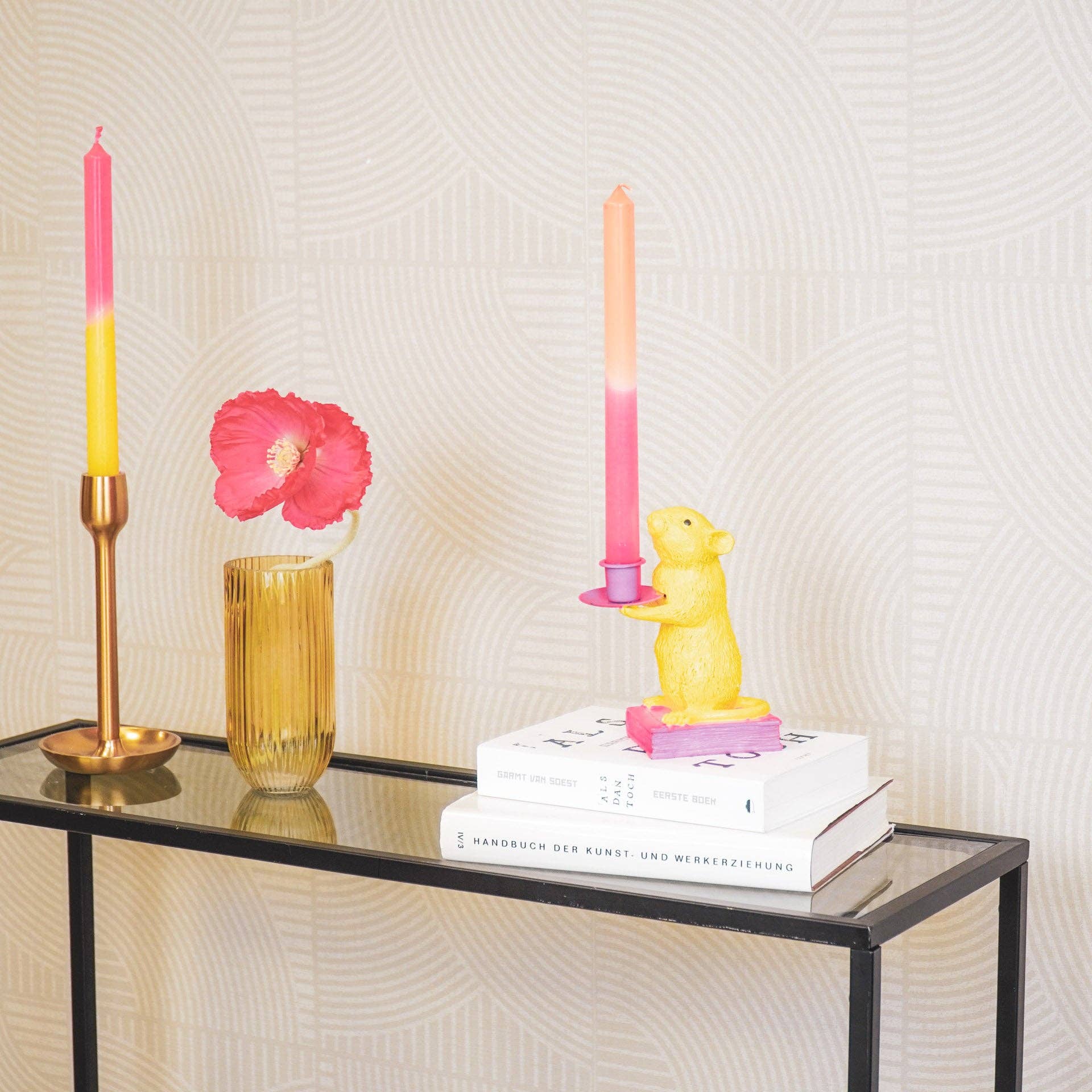 Housevitamin bv – wholesale Candle holder – Candle holder - Mouse - Polyresin - Yellow/Pink - 8x10x17cm2