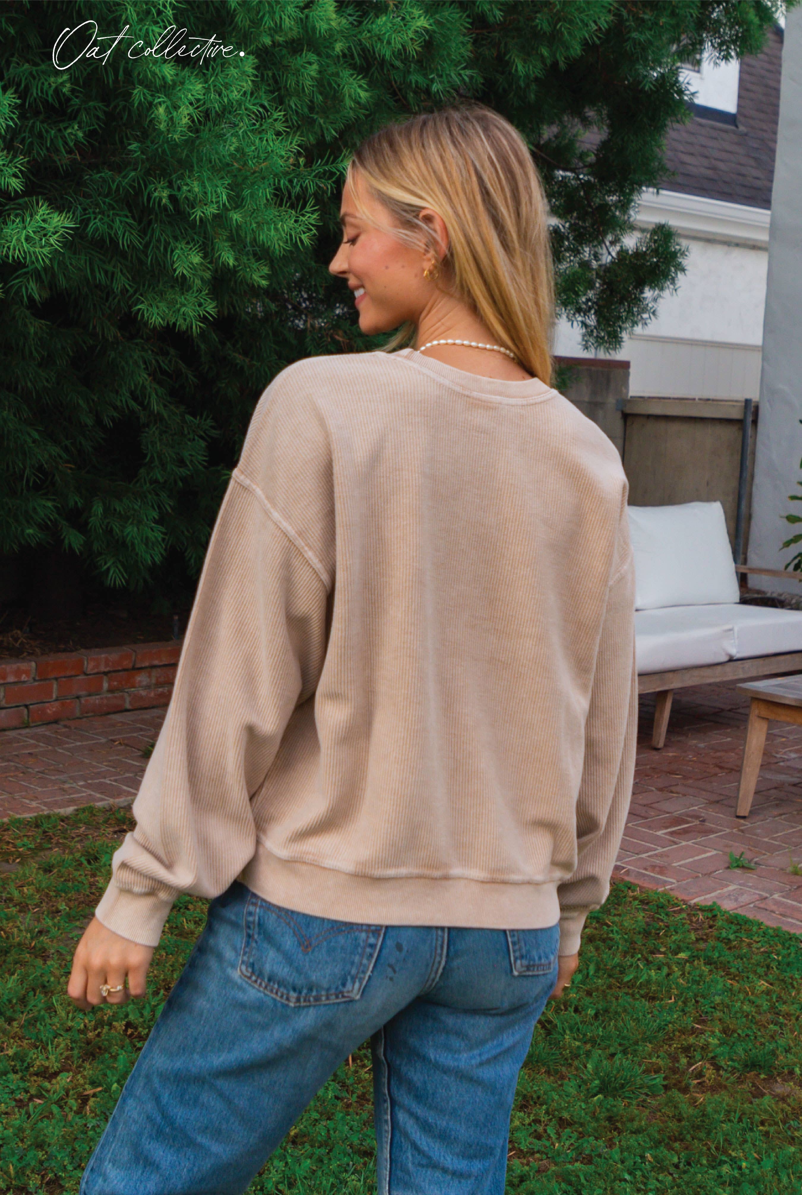 OAT COLLECTIVE - Wholesale Graphic Sweatshirt - Women's - PREMIUM BASIC Cropped Thermal Vintage Pullover 5