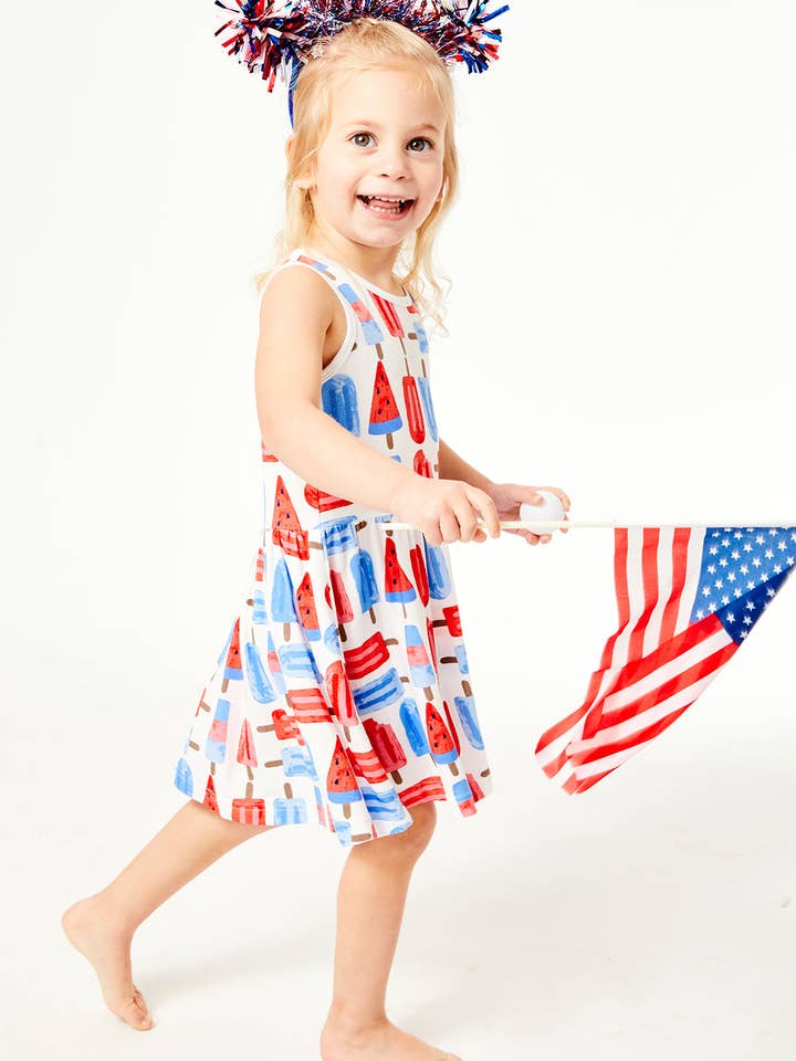 Stretchy Sleeveless Twirl Dress - Popsicles for wholesale by Clover Baby & Kids