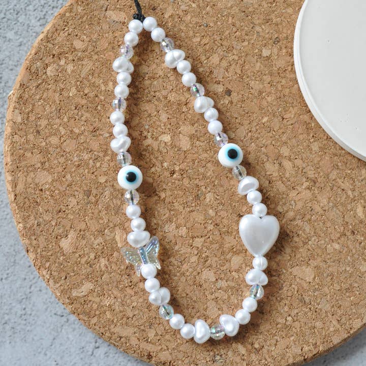 TheMellys - Wholesale Phonecase Strap - Pearl Heart Evil Eye Phone Charm | Beaded Phone Strap4