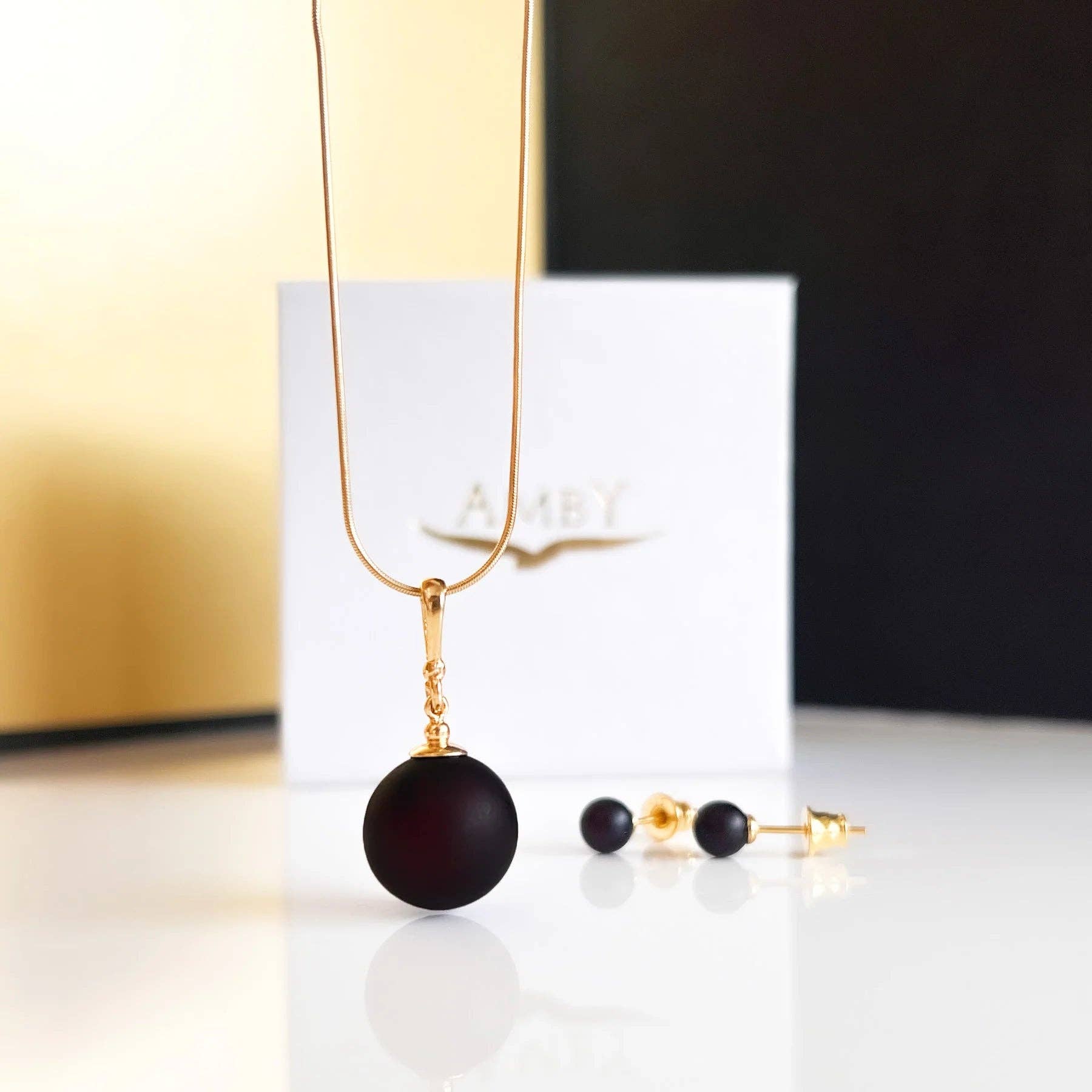 Amby - Wholesale Stud/Post Earrings - Juodo gintaro vinukai, sidabras arba auksuotas sidabras 9251