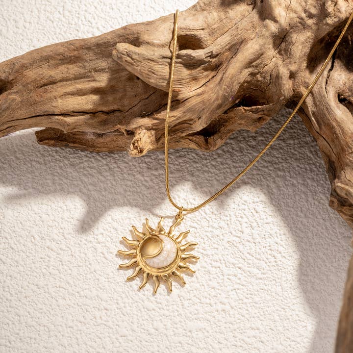 COSMOS - Wholesale Pendant/Charm Necklace - Necklace with sun enamel pendant in stainless steel3