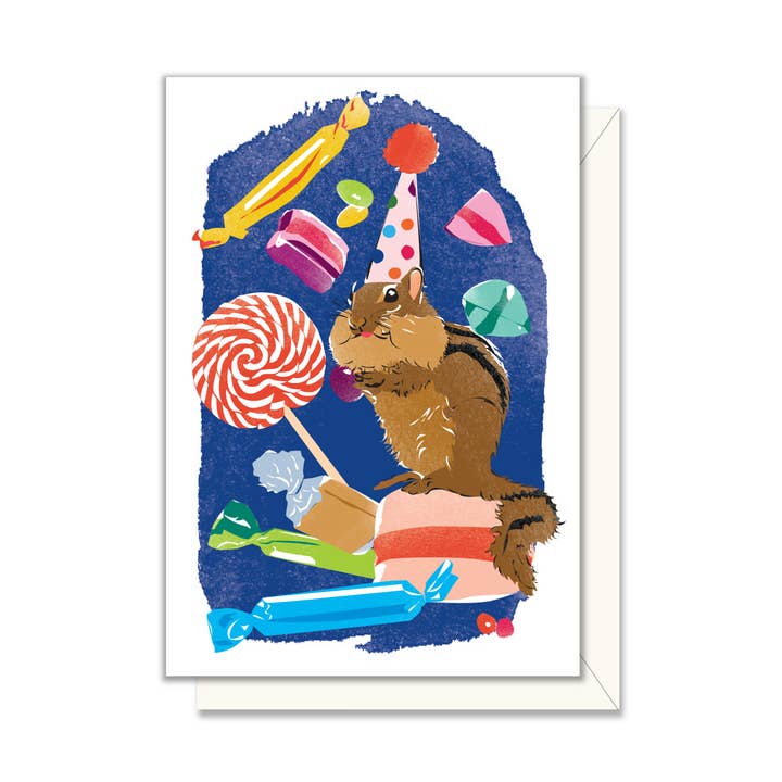 Driscoll Design - Wholesale Birthday Card - Chipmunk & Candy Enclosure Card