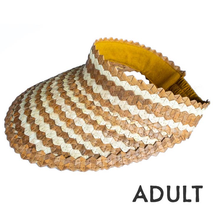 Bali Harvest - Wholesale Visor - Women's - Straw Hat Straw Visor Summer Beach Sun Cap - Adult (White Brown)