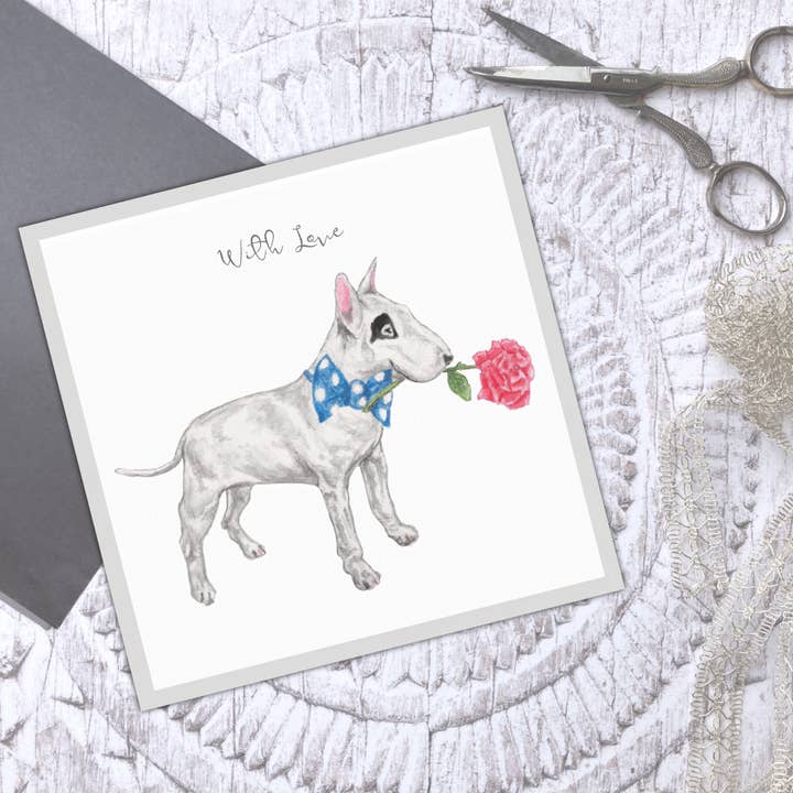 'With Love' Dickie Bow dog card for wholesale by Utterly Conkers