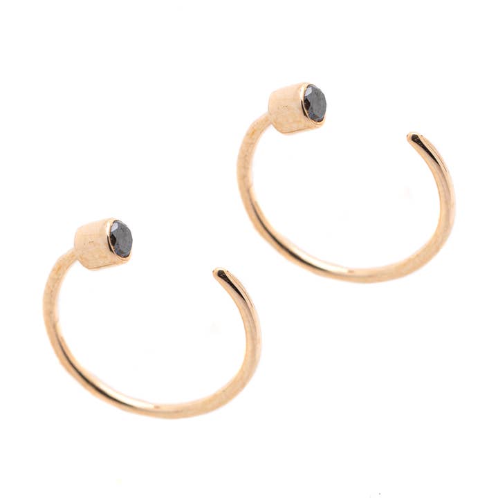 Gold Vermeil Half Hoop Earrings with Black Diamond for wholesale by Made Designs