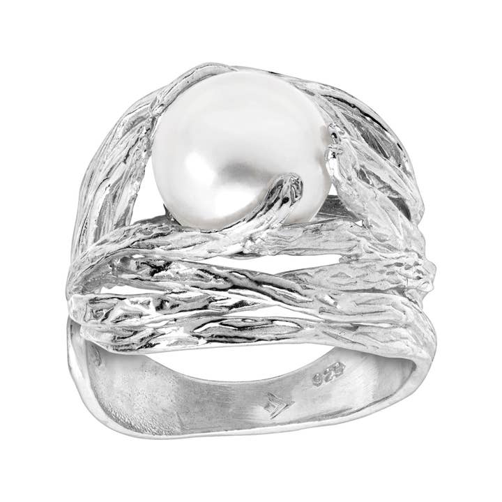 White Silpada 'Nested Pearl' Pearl Ring in Sterling Silver for wholesale on Faire