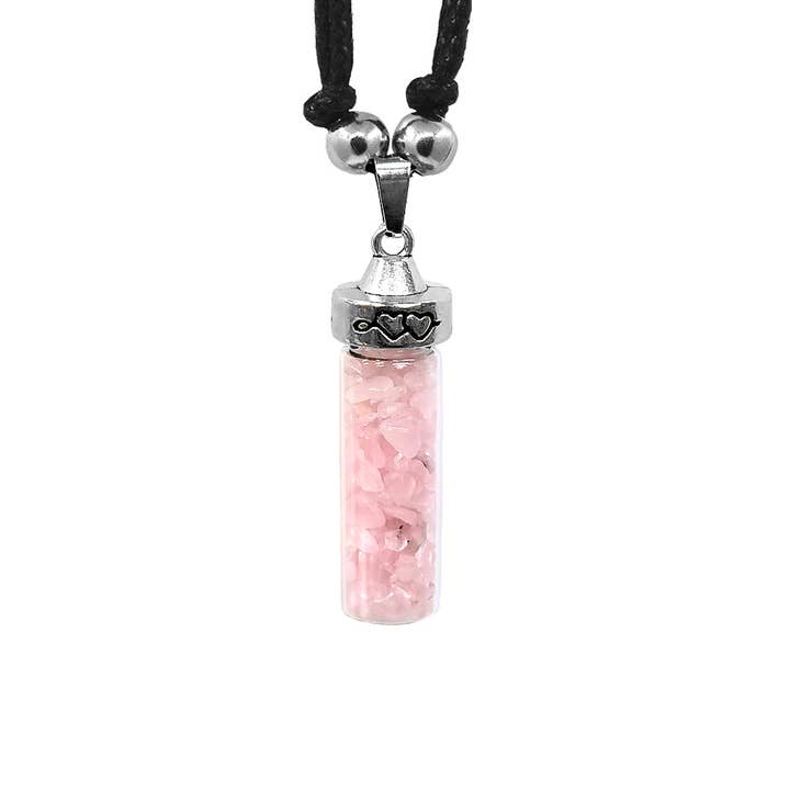 Pichincha - Wholesale Pendant/Charm Necklace - Chip Stone Glass Bottle Love Pendant Adjustable Necklace