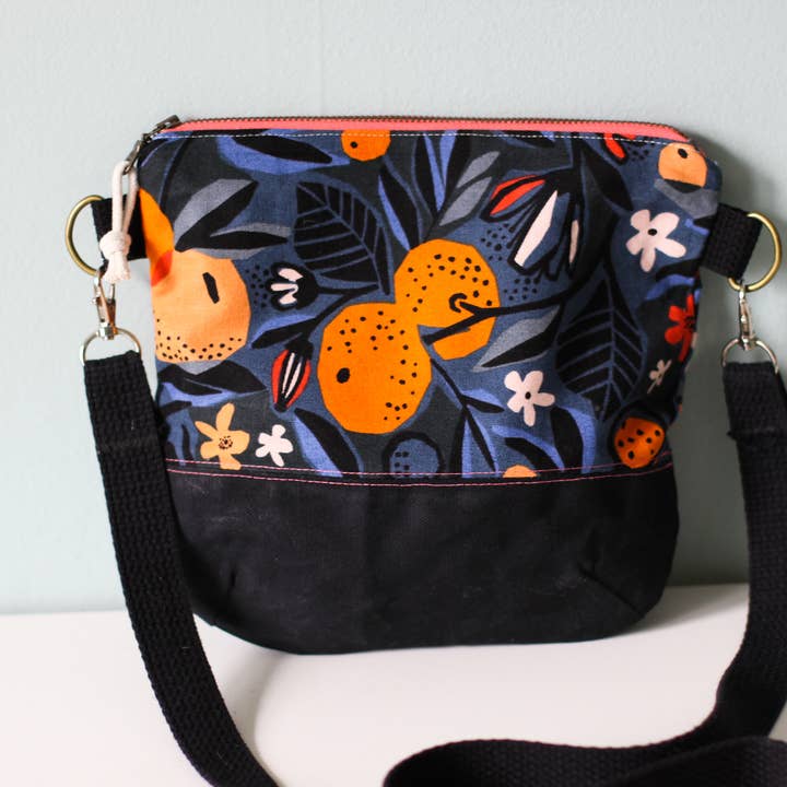 Orange Blossom Crossbody Zipper Purse for wholesale by Two Bridges Handmade