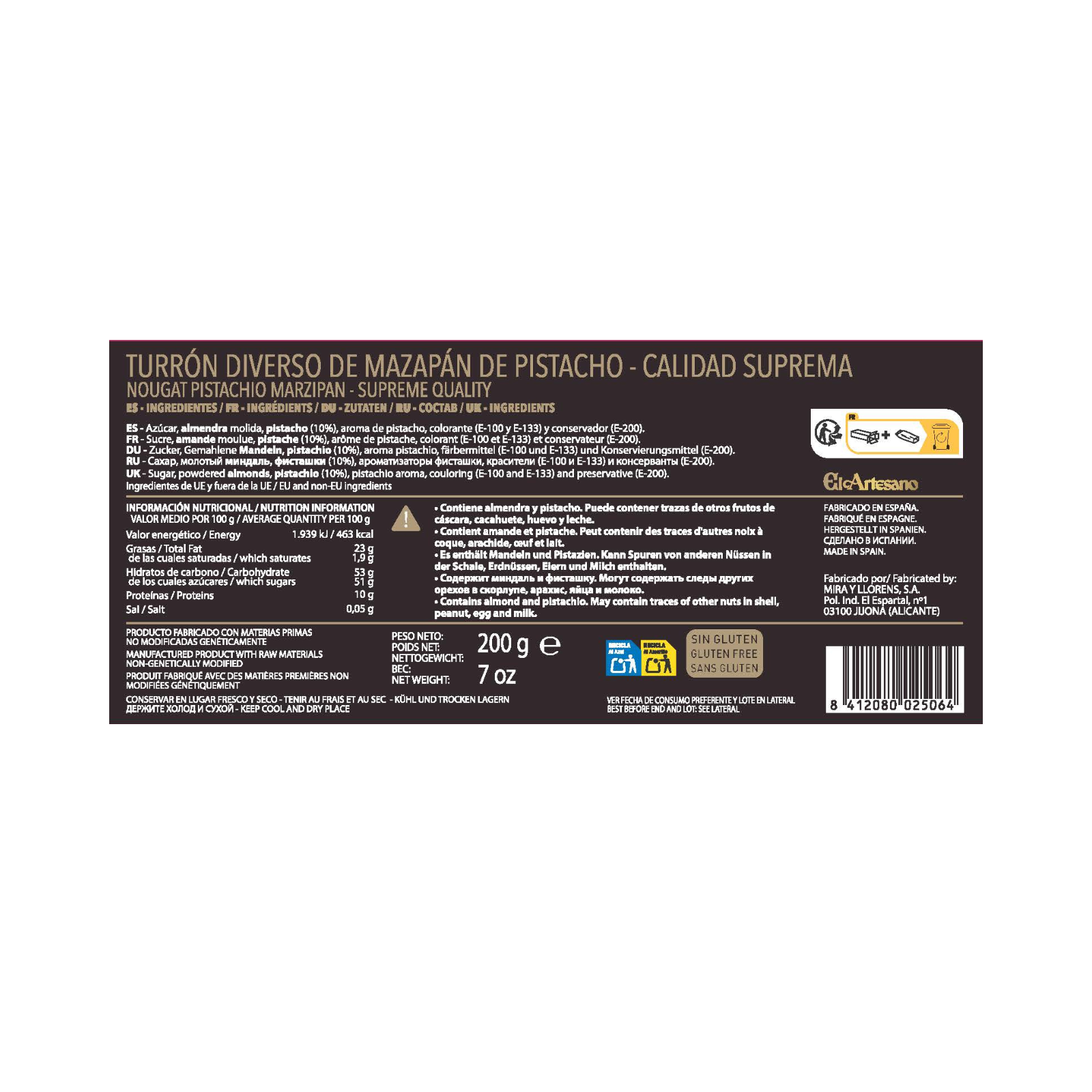 El Artesano - Vendita all'ingrosso Torrone - Torrone di Marzapane al Pistacchio1