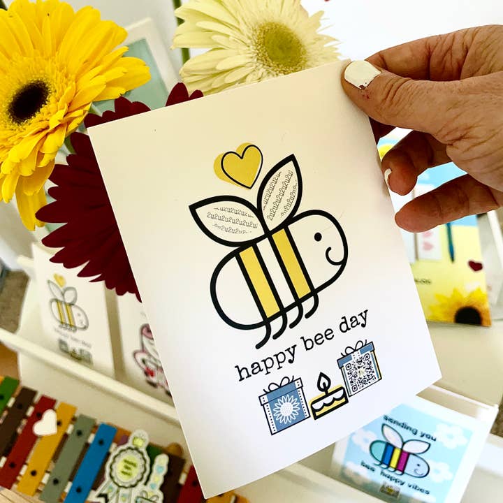 Smile Songs - Wholesale Birthday Card - Happy Bee Day - Original Music - QR Code Birthday Card1