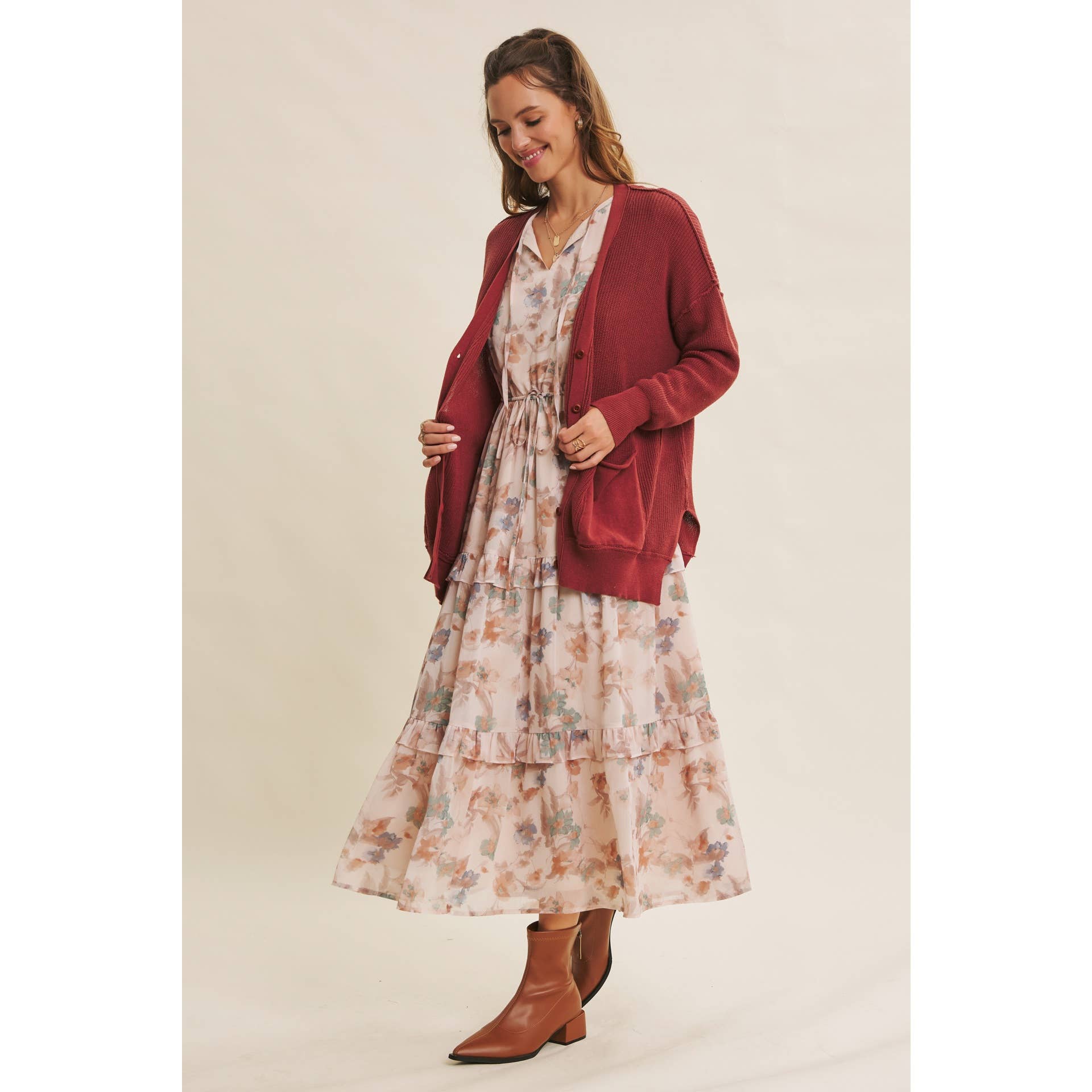 in february - Wholesale Cardigan - Women's - SLOUCHY CHARM BUTTON-DOWN CARDIGAN WITH CONTRAST WEAVE1