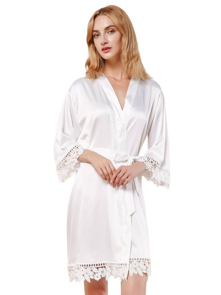 Brushed Satin Rose Lace Bridal Gown - White for wholesale by Valley Girls